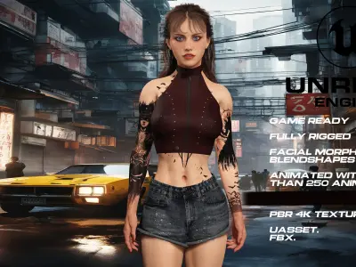 Tattoo girl full rigged - game ready - animated Low-poly 3D model