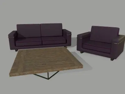 Chair Set two sofas and coffee table Low-poly 3D model