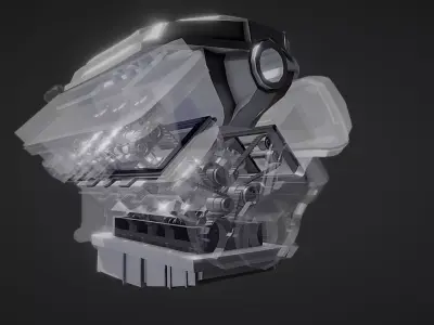 v6 car engine transparent animated Low-poly 3D model