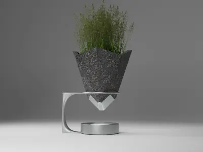 Vase planter with grass in it Free 3D model