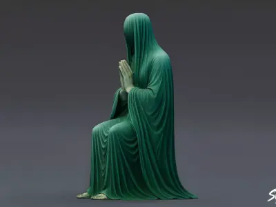 Ghost Statue Seated Praying Low-poly 3D model