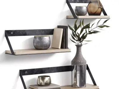 Pottery Barn Trenton Aged Wood And Iron Shelves 3D model