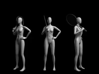 Animated Female Mesh - 12 sport poses v3 Low-poly 3D model