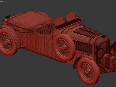 3D model of a vintage car rendered in a clay material 3D model