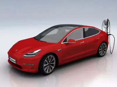 Tesla 3 electric car Low-poly 3D model