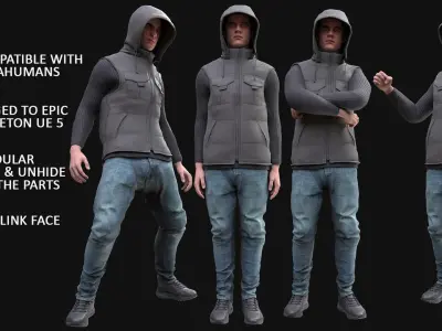 Man - Autumn Outfit 5 - Modular - Rigged Low-poly 3D model