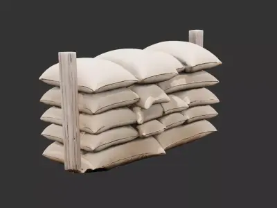 Battlefield Barricade with Sandbags Low-poly 3D model