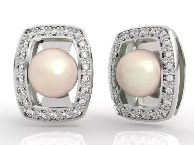 Luxury Cushion Halo Pearl Earrings 3D print model