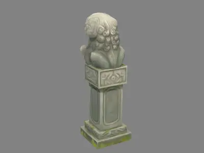 Cartoon stone pillar and stone lion sculpture Low-poly 3D model
