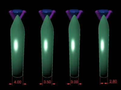 Round 0-75-CT 4 Shank width Sizes Quarter Round 3D Model Pack