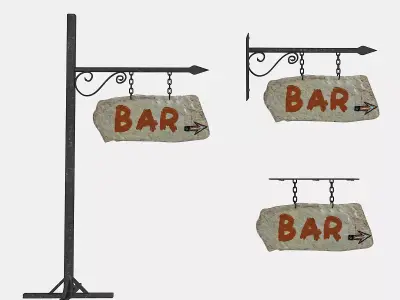 3D old stone bar sign 02 model Low-poly 3D model