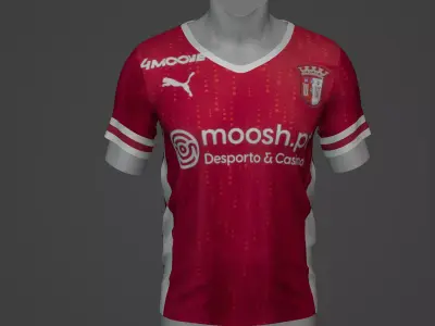 Braga Football Jersey T-Shirt - Soccer Kit Low-poly 3D model
