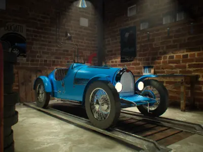 Bugatti Type 37 and Garage 3D model