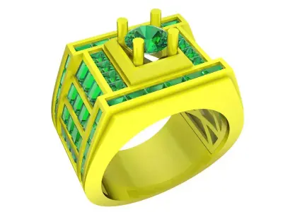 A7220 Korean Style Straight Baguette Diamond Vintage Men Ring 3D 3D print model