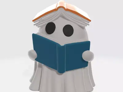Cute Book Ghost Figurine Adorable Spooky Ghost with Open Book  3D print model