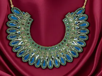 Royal Blue and Gold Enamel Statement Necklace 3D print model