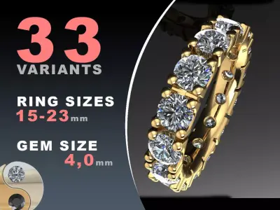 Eternity diamond ring 4 mm gems seT 3D print model