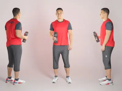 Athletic man in sportswear with water bottle 309 Low-poly 3D model