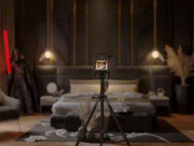 Master Bedroom Luxury Modern Black And Gold 3D model