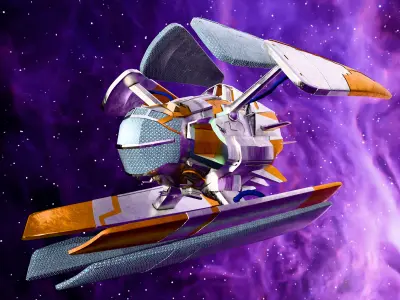 Stylized Sci Fi Spaceship 3D Model Game Ready Low-poly 3D model