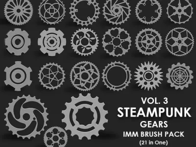 STEAMPUNK GEAR MEGA PACK 4 IN ONE 109 BRUSHES 3D model