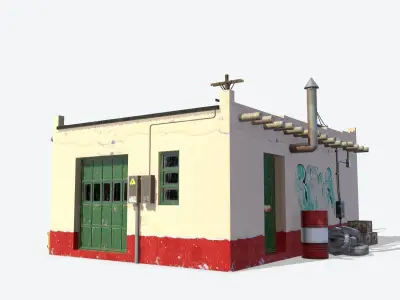 Retro Gas Station Low-poly 3D model