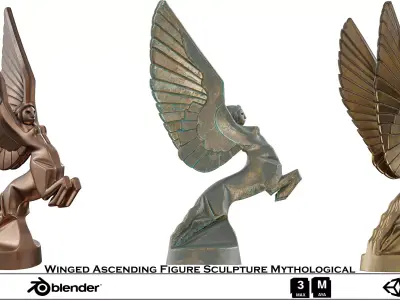 Winged Ascending Figure Sculpture Mythological Low-poly 3D model