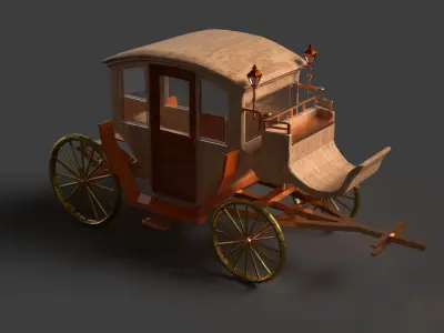 Chinese ancient wooden  carriage   Low-poly 3D model