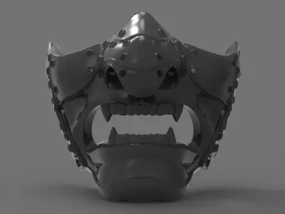 Samurai oni demon mask v2  3D print model 3D print model