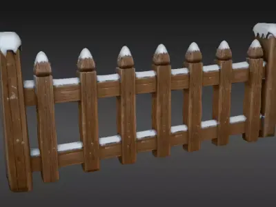 Snowy Wooden Fence 3D Model Winter Scene Christmas Game Ready Low-poly 3D model