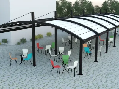 Awning outdoor cafe with tables and chairs 3D model