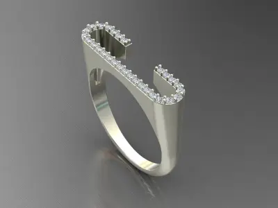 alphabet jewelry ring diamond letter C 3D print model