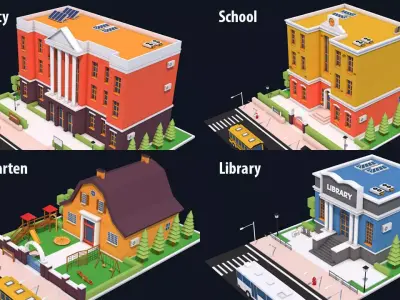 Low Poly Educational Buildings Low-poly 3D model