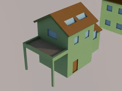 house city with lighthouse Low-poly 3D model