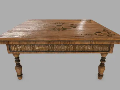 Table wooden with ornate design Low-poly 3D model