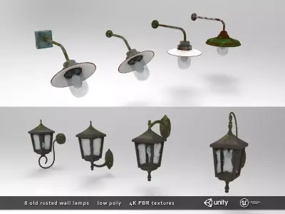 Old Rusted Outdoor Wall Lamps Pack Low-poly 3D model