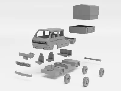 VW T3 Doka Double-cab - H0 scale van model kit 3D print model