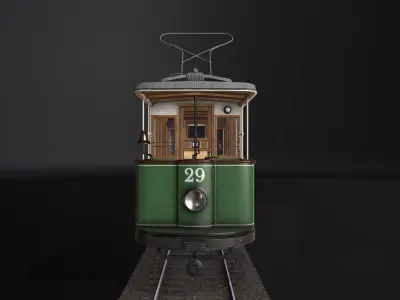 Tram 3D Model Gameready trolley car Low-poly 3D model