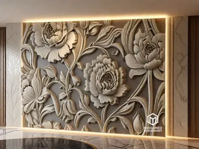 decor set wall panel wall relief mural CNC 42 3D model