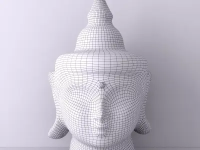 Antique Wooden Buddha Head Yellow 3D model