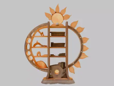 Stylized Bookshelf with Ornaments Low-poly 3D model