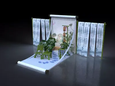 Chinese style beauty Chen Chinese painting calligraphy  3D model