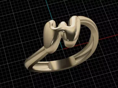 W alphabet bypass shell hallow ring 3D print model
