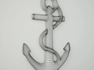 Brass Anchor and Rope 3D model