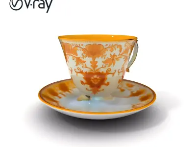 Elegant Porcelain Teacup and Saucer Model Pack Low-poly 3D model