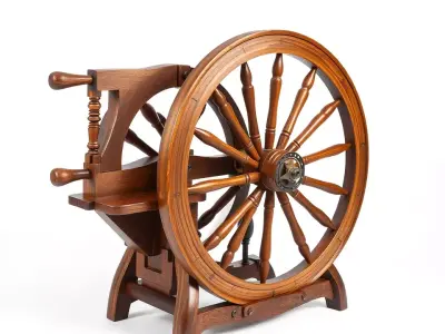 Antique Wooden Spinning Wheel model pack Low-poly 3D model