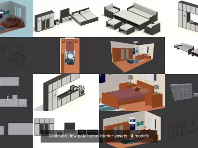 Minimalist low poly home interior assets 3D Model Collection
