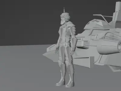 Low poly sci-fi vehicle  and a rigged character for Blender Free 3D model