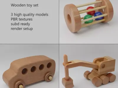 Wooden toy set PBR Low-poly 3D model