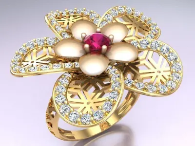 Mesh flower ring - Italian rings - Womens Rings - N6356 3D print model